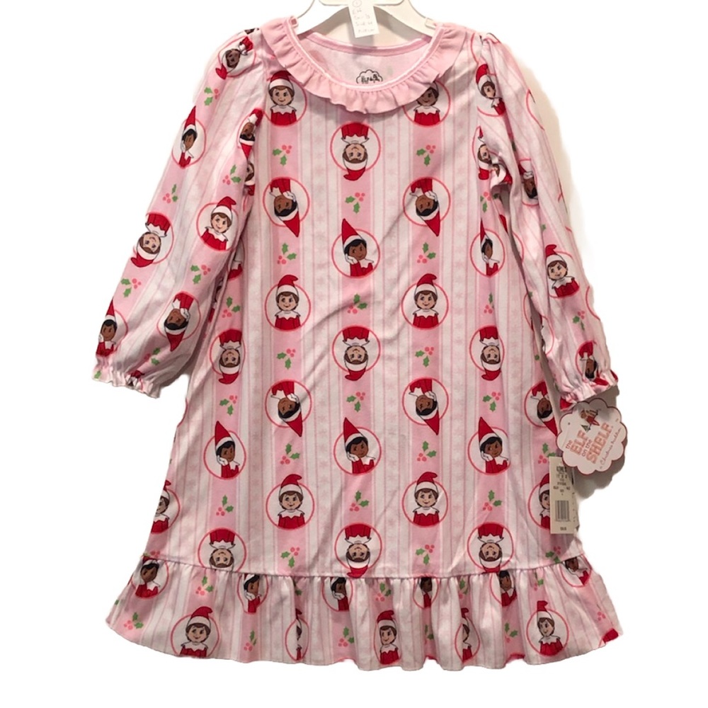 The Elf on the Shelf Girls Christmas Nightgown Size 4 New Pastel Pink & White